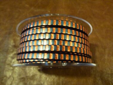Flat Leather 5 mm Blue Metal with Copper Stripes.