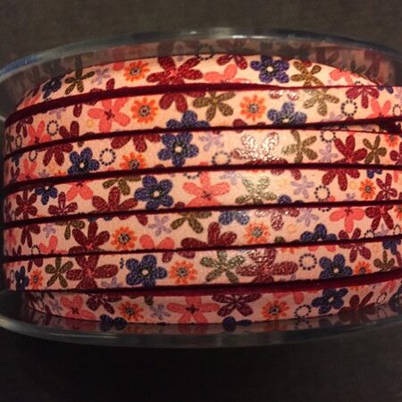 Flat Leather Strip 5 mm. printed Ref.TCP 5 Print FLOWERS PINK