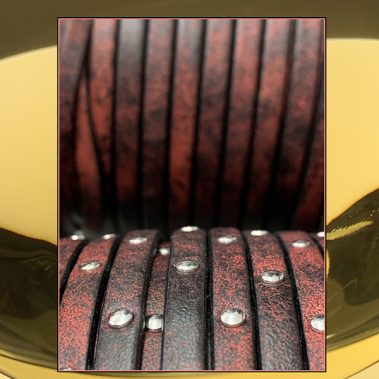 5x2 mm. Flat Leather Lace Burgundy Burned Color with rivets.