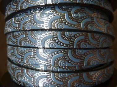 Engraved Leather Strip Ref. TCG 10 Engraved Celeste Waves with Silver