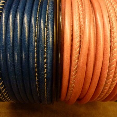 5 mm. Round Leather stitched Ref. C 5 Piel Vintage Marino and Orange.