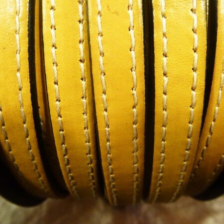 Leather strip with two stitches Ref. TCP 10x2 mm. with two sewn Yellow colo