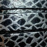 Flat leather lace engraved old silver and black