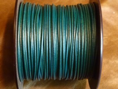 Round Leather Kangaroo 1 mm diameter., Turquoise color.