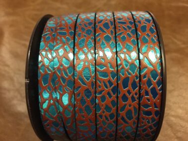 Engraved Leather Strip Ref. TCG 10 Engraved Giraffe Mahogany with Turquoise Metal