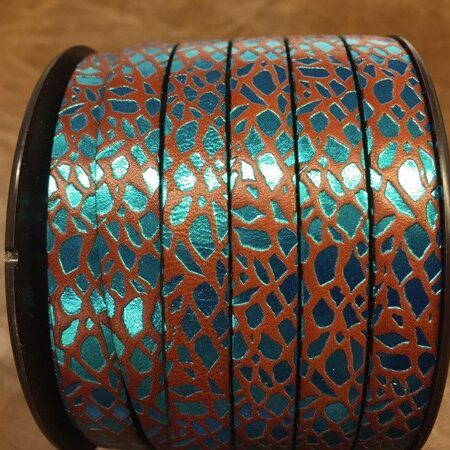 Engraved Leather Strip Ref. TCG 10 Engraved Giraffe Mahogany with Turquoise Metal