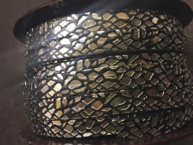 Engraved Leather Strip Ref.TCG 10 Black Giraffe with Silver Glitter