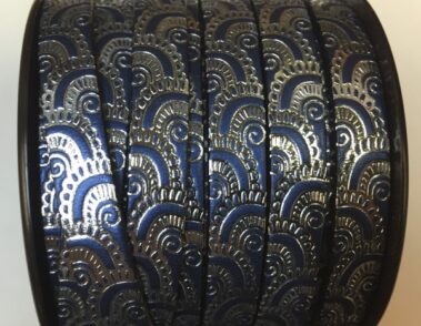 Engraved Leather Strip Ref. TCG 10 Engraving Blue metal waves with silver