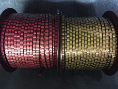 Engraved Leather Strip Ref. TCG 3 Fuchsia and Pistachio with Bronze