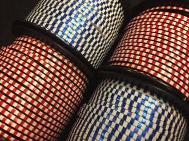 Engraved Leather Strip Ref. TCG 3 Stripes White with Red and Blue Metal