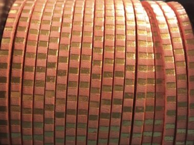 Engraved Leather Strip Ref. TCG 3 Stripes Pink Candy with Gold
