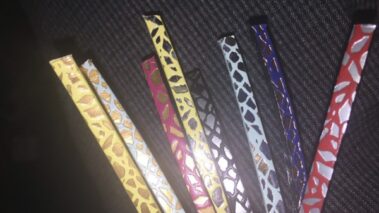 Different combinations of leather Engraved 5x2 Giraffe,