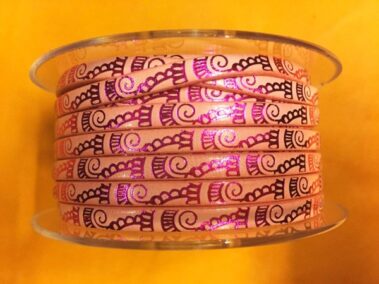 Pink Candy 5x2 mm leather strap with engraved waves with Magenta Metal transfer.