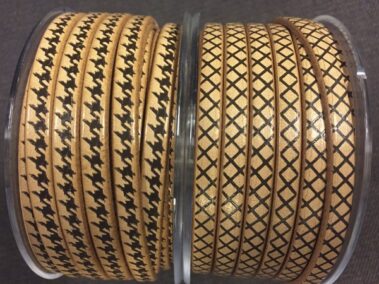 Engraved Leather Strap 6x2 mm. with Rhombuses and Hundstooth Pattern