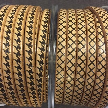 Engraved Leather Strap 6x2 mm. with Rhombuses and Hundstooth Pattern