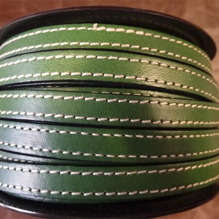 Leather strip with two stitches Ref. TCP 10x2 mm. with two sewn apple green color