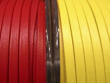 5x2 mm folded leather strip. Ref. TCD 5 Red and Lemon color "Premier collection."