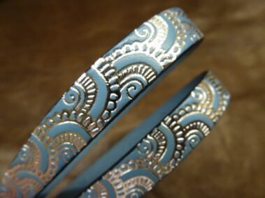 Engraved Leather Strip Ref. TCG 10 Engraved Celeste Waves with Silver