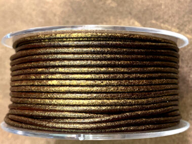 Round leather cord, Old Gold, 2mm in diameter, made in Spain for jewelry and accessories - Curtidos Pinós.