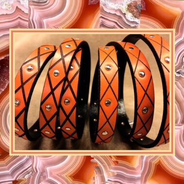 10x2 mm.orange flat leather laces engraved with rivets.